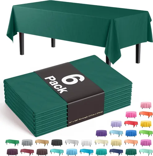 Vista 48 de Party Solids Paquete de 6 manteles de plástico prémium de 54 pulgadas x 108 pulgadas. Cubierta de mesa rectangular de plástico - Aqua