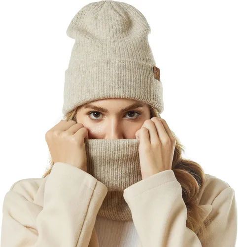 Vista 2 de Gorro de invierno para mujer, conjunto de calentador de cuello, gorro de punto cálido, bufandas infinitas para mujeres y hombres