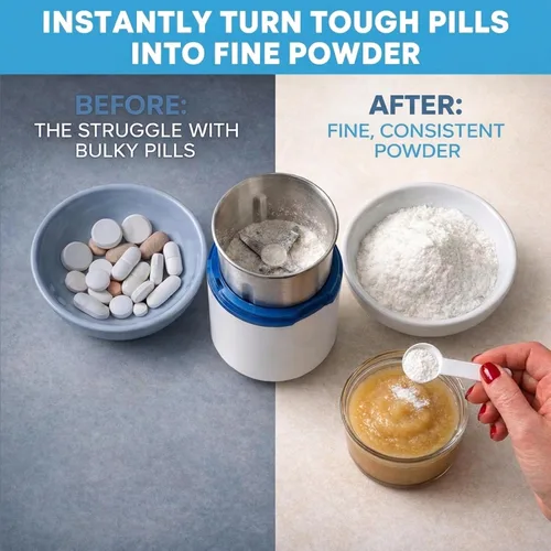 Vista 4 de Trituradora eléctrica de píldoras, pulverizador electrónico de polvo fino para medicamentos pequeños y grandes y tabletas de vitaminas, viene