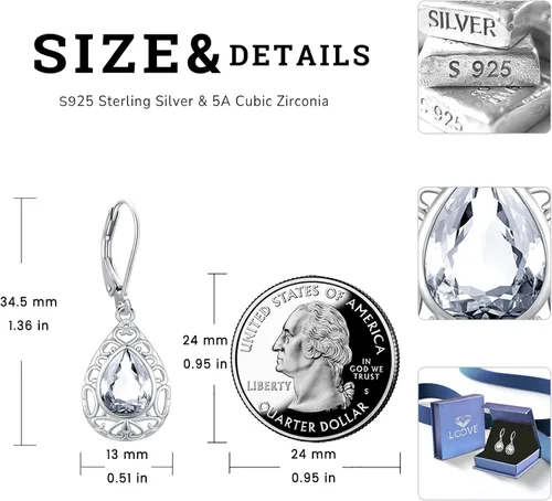 Vista 318 de Aretes colgantes de plata de ley con diseño de árbol de la vida, flor, abeja, animales, gato, colibrí, piedra lunar, turquesa, aretes con cierre