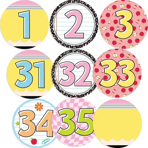 Vista 9 de Lincia 40 recortes numéricos de 1 a 35 recortes para tablón de anuncios y 5 tarjetas en blanco, números de calendario para el aula con 8 hojas