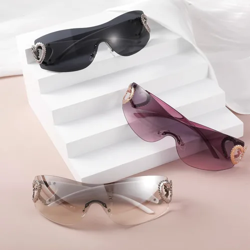 Vista 7 de 3 lentes de sol Y2K sin montura para mujeres y hombres, lentes Y2K de moda, con escudo envolvente, de gran tamaño, a la moda, sin marco, UV400