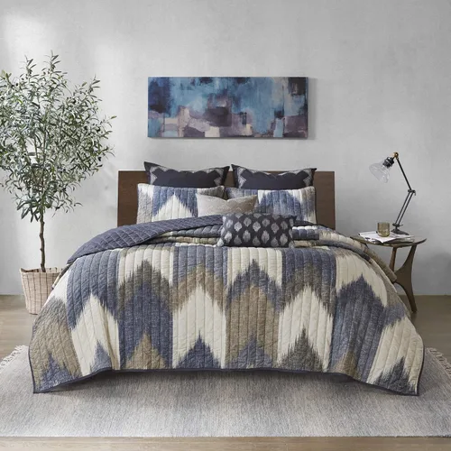 Vista 21 de Ink+Ivy Juego de edredón tamaño King, acogedor edredón de algodón para todas las estaciones, juego de cama ligero con 2 fundas a juego, diseño Aqua
