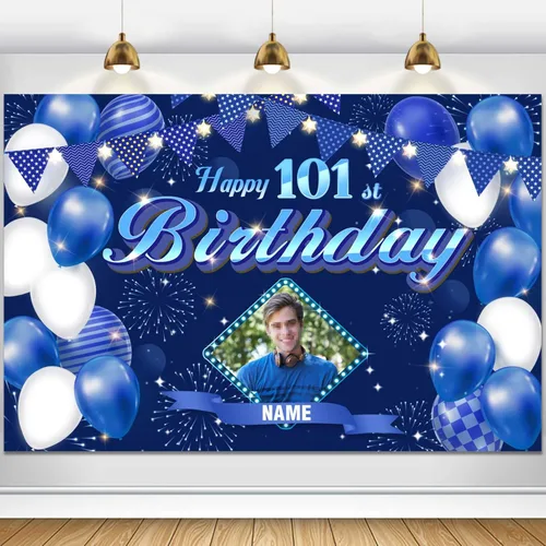 Vista 30 de Dicodes Fondo de decoración de feliz cumpleaños número 100 color azul marino personalizado, cartel con purpurina, pancarta, suministros