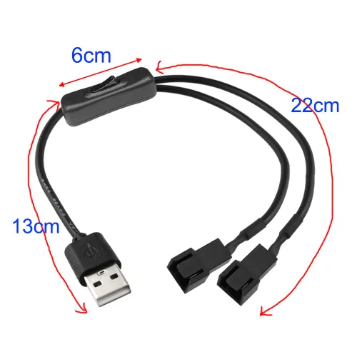 Vista 3 de Gebildet Paquete de 2 cables adaptadores de alimentación con interruptor de ventilador dual de 4 pines a USB, 1 a 2 vías, divisor USB a 4PIN 3PIN