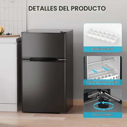 Vista 6 de COWSAR - Refrigerador compacto de 3.2 pies cúbicos con congelador, refrigerador de doble puerta para dormitorio, termostato ajustable, refrigerador