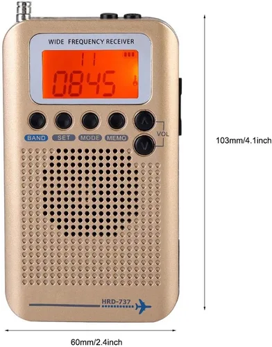 Vista 6 de Receptor de radio de banda de aire AIR FM AM CB SW VHF de banda completa portátil para aviones radio digital de viaje con antena extendida batería