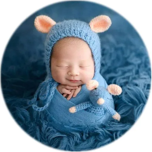 Vista 5 de Vemonllas Accesorios de fotografía para recién nacidos, trajes para niños y niñas, accesorios de punto para fotos de bebé, sombrero de ratón