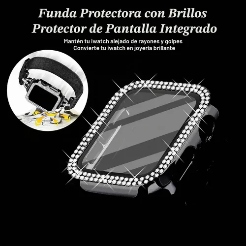Vista 2 de JOYOZY - Correa magnética compatible con Apple Watch de 38 mm 40 mm 41 mm 42 mm 44 mm 45 mm 46 mm, correa Milanese con brillo de purpurina Negro