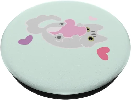 Vista 2 de Lindo gato Kawaii de San Valentín abrazo de corazón pastel PopSockets intercambiables PopGrip