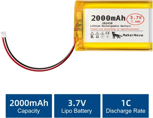 Vista 7 de Batería LiPo de 3.7V 103450 2000mAh, recargable 1S 3C, conector Micro JST 1.25, placa de protección dual, paquete de 4