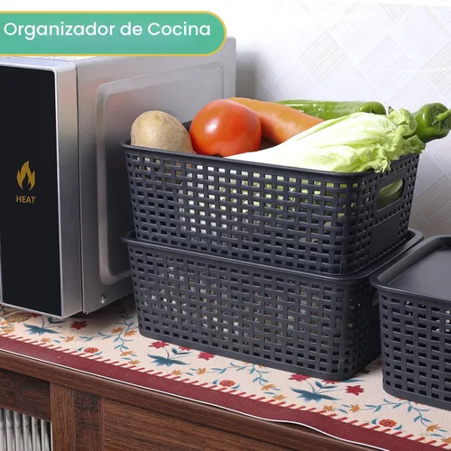 Vista 6 de Cestas de almacenamiento de plástico con tapa, contenedores de almacenamiento de plástico apilables: cestas de almacenamiento para organizar