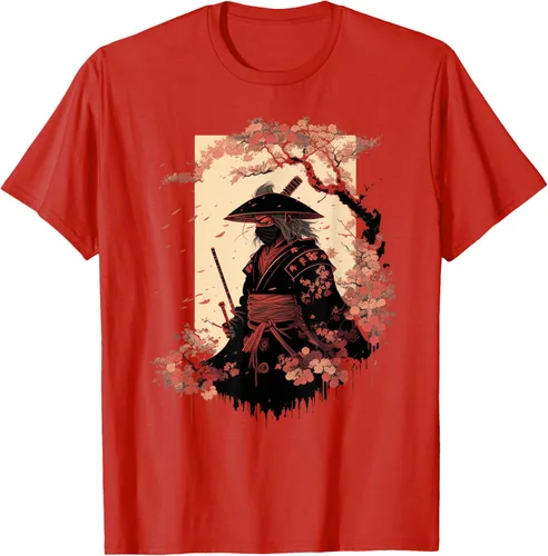 Vista 102 de Camiseta estética vintage samurái de arte japonés samurái retro cereza, Negro