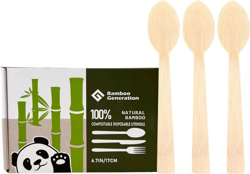 Vista 7 de Tenedores 100% de bambú – Utensilios desechables, biodegradables y compostables, cubiertos reutilizables o desechables para bodas, campamentos