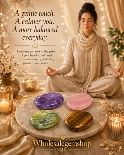 Vista 3 de GEMSCITE Piedras antiestrés del pulgar metafísicas con gemas preciosas para sanación con cristales Reiki, para hombres y mujeres, regalo Feng Shui