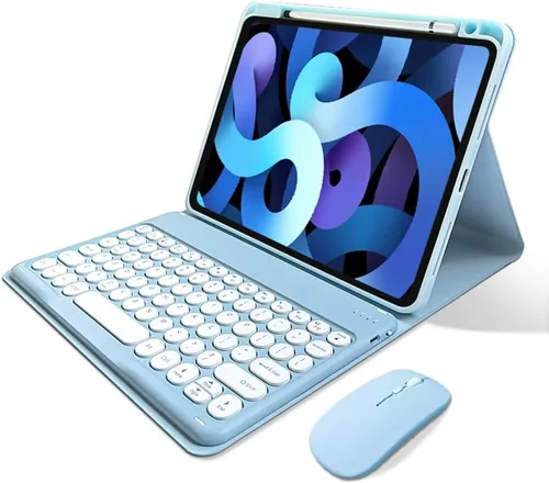 Vista 14 de kaitesi Funda de teclado para iPad de 9ª/8ª/7ª generación de 10.2", teclado Bluetooth inalámbrico desmontable con ratón, funda inteligente tipo