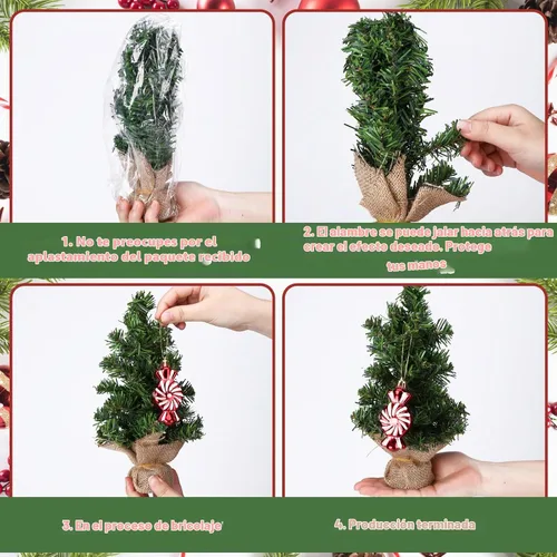 Vista 3 de Shappy 3 piezas de mini árbol de Navidad con luz preiluminada, árbol de Navidad artificial de mesa LED en miniatura con base de lino
