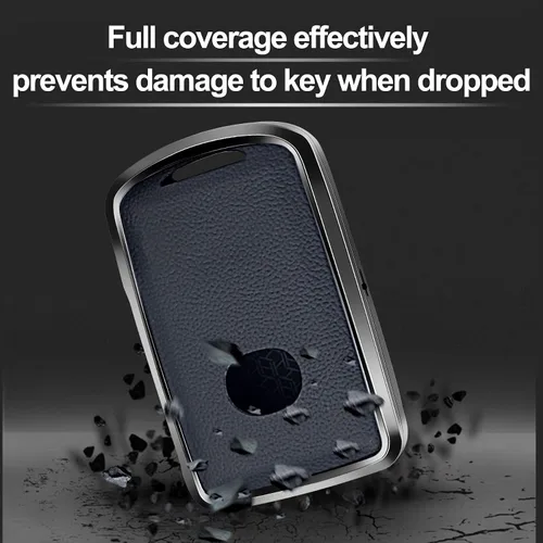 Vista 3 de Funda de cuero negro y marco de aluminio compatible con Mazda 3 6 CX-30 CX-5 CX-9 3/4 botón sin llave