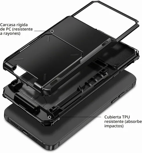 Vista 2 de Vofolen Funda compatible con iPhone 15 con soporte para tarjetas, funda de doble capa de 4 tarjetas, resistente a prueba de golpes, ranura