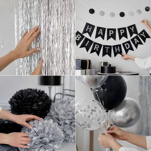 Vista 5 de ANSOMO Decoraciones de fiesta de cumpleaños negro y plateado, globos para mujeres, hombres, niños, niñas, él, 13, 15, 16, 18, 20, 21, 25, 30, 35