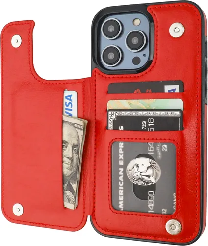 Vista 10 de ONETOP Compatible con iPhone 14 Pro Max Funda Cartera con Portador de Tarjetas, Funda de Cuero PU con Soporte Ranuras para Tarjetas, Doble Cierre