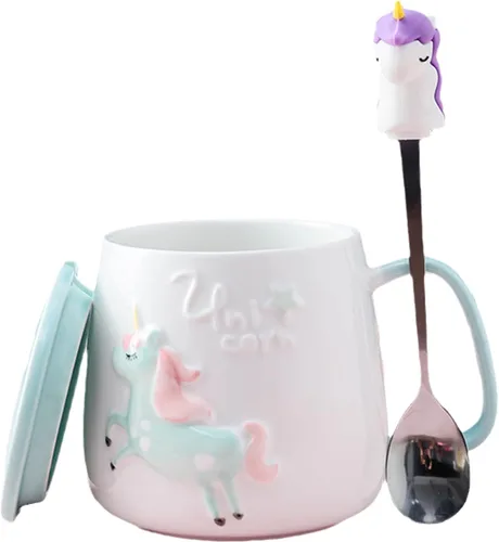 Vista 20 de Taza de globo de aire caliente con tapa, cuchara para niños, taza de leche de dibujos animados, taza 3D, taza de café de cerámica, taza de té