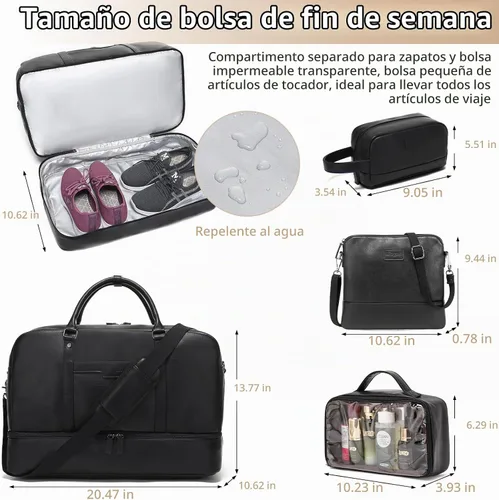 Vista 6 de Bolsa de fin de semana Wogarl para mujeres y hombres, bolsa grande de noche, bolsa de viaje de lona con compartimento para zapatos, bolsa de aseo