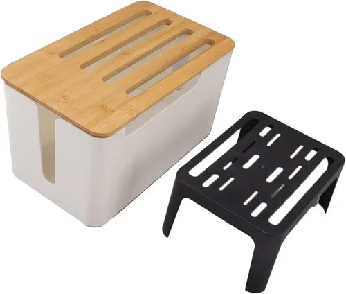 Vista 9 de Caja de almacenamiento de enrutador, regleta de alimentación y organizador de cables, estante de enrutador de madera, cubierta de enrutador