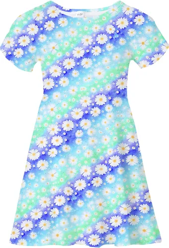 Vista 20 de Vestidos para niñas con estampado lindo, de manga corta, vestidos casuales de verano para niñas de 4 a 10 años