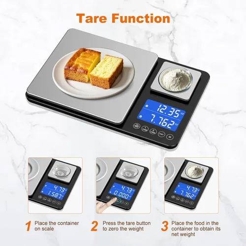 Vista 12 de KUAIVO Báscula de cocina de doble plataforma de 0.001 oz/33 libras, peso digital, gramos y onzas, báscula de cocina de dos precisiones para pan