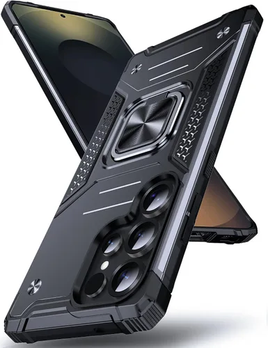 Vista 116 de DASFOND Diseñada para funda Galaxy S8 con soporte, anillo metálico giratorio mejorado de 360°, soporte kickstand de grado militar, resistente a