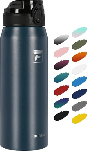 Vista 28 de Fanhaw Botella de agua térmica para llevar, apta lavavajillas, de 20 onzas, acero inoxidable, doble pared, reutilizable, a prueba de fugas y sudor