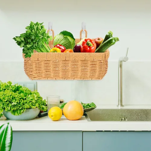 Vista 9 de PATKAW Cestas decorativas de almacenamiento para colgar frutas para cocina, colgar en la pared, cestas para verduras, ajo, patatas y cebollas, cesta