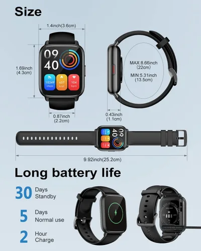 Vista 7 de RUIMEN Relojes inteligentes para hombres y mujeres (respuesta/hacer llamadas, 2 bandas incluidas), reloj inteligente de 1.8 pulgadas para teléfonos