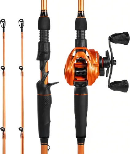 Vista 16 de KastKing Lethal Blaze - Combo de caña de pescar y carrete de doble punta, combo de spinning y baitcaster, diseño de patrón de llama, caña de grafito