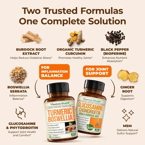 Vista 3 de Joint Support Bundle – 2-Pack Organic Turmeric Supplement with 95% Curcuminoids + 65% Boswellia Extract, Ginger Root & Black Pepper (BioPerine) +