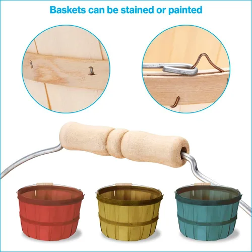 Vista 3 de SSWBasics Juego de 3 cestas de madera de pino natural sin terminar con mango y manzana, canastas duraderas para exhibición de productos, ideal