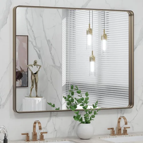 Vista 32 de LOAAO 20x16 Pulgadas Espejo de Baño con Marco de Metal Negro para Pared, Espejo de Tocador de Baño de Estilo Granja, Espejo Grande Rectangular