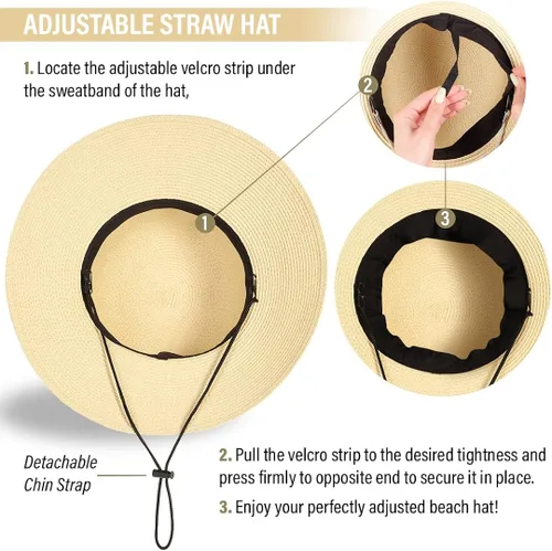 Vista 3 de Funcredible Sombreros de playa para mujer Sombrero de paja Panamá con gafas en forma de corazón Sombrero plegable enrollable de verano Fedora UPF