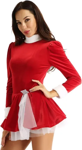 Vista 2 de Manyakai Disfraz de Papá Noel de manga larga para mujer, vestido de ballet de terciopelo