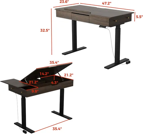 Vista 2 de ECACAD Mesa de dibujo eléctrica con tapa inclinable y almacenamiento