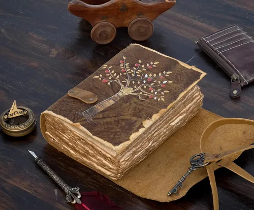 Vista 5 de Diario de cuero del Árbol de la Vida - Diario antiguo hecho a mano con borde envejecido y papel vintage encuadernado en cuero - Diario del Libro