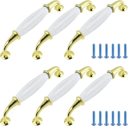 Vista 6 de FarFarBoat - 10 tiradores de porcelana de bronce antiguo para cajones, herrajes de cerámica para gabinetes, 3.8 pulgadas (3.780 in), asas