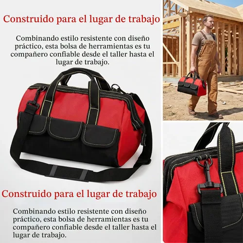 Vista 7 de Hiceeden Bolsa de herramientas de boca ancha de 16 pulgadas, bolsa de herramientas plegable con revestimiento impermeable y correa ajustable, bolsa