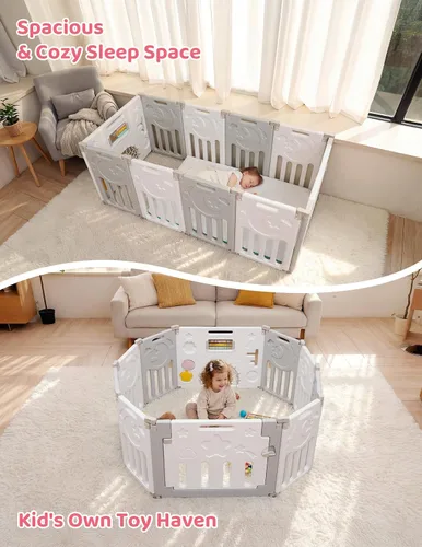 Vista 6 de Corralito para bebés Dripex, corral plegable de 10 paneles para bebés y niños pequeños, área de juego portátil ajustable, centro de actividades