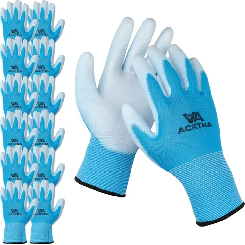 Vista 16 de ACKTRA Guantes de trabajo de seguridad ultrafinos de poliuretano 12 pares, WG002 negro/negro, XS