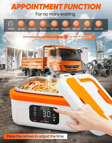 Vista 5 de Fiambrera eléctrica inalámbrica, calentador de alimentos autocalentable, fiambreras a batería con recipiente de 1 litro, lonchera térmica recargable