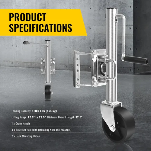 Vista 7 de MaxxHaul - 70148 - Gato hidráulico para remolques con elevador suspenso de 10" con una rueda, 1000 lb. de capacidad