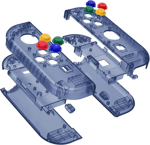 Vista 3 de eXtremeRate Carcasa para mando de mano Joycon azul océano profundo transparente con botones coloridos, carcasa de repuesto para Nintendo Switch &