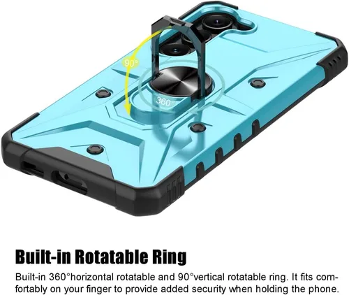 Vista 3 de Funda para Samsung Galaxy S23 Plus, a prueba de golpes, con soporte de anillo giratorio integrado + protector de pantalla de vidrio templado